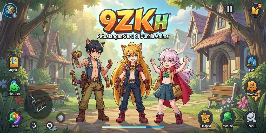 Tampilan gameplay <strong>9ZK</strong> yang penuh warna dan karakter anime yang menarik.