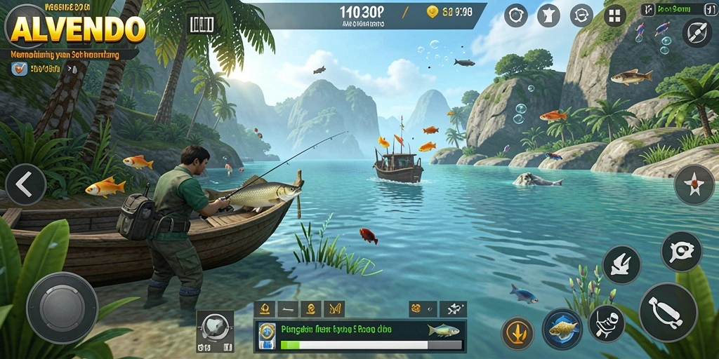 Gameplay Fishing yang mendebarkan dan memikat di ALVENDO.
