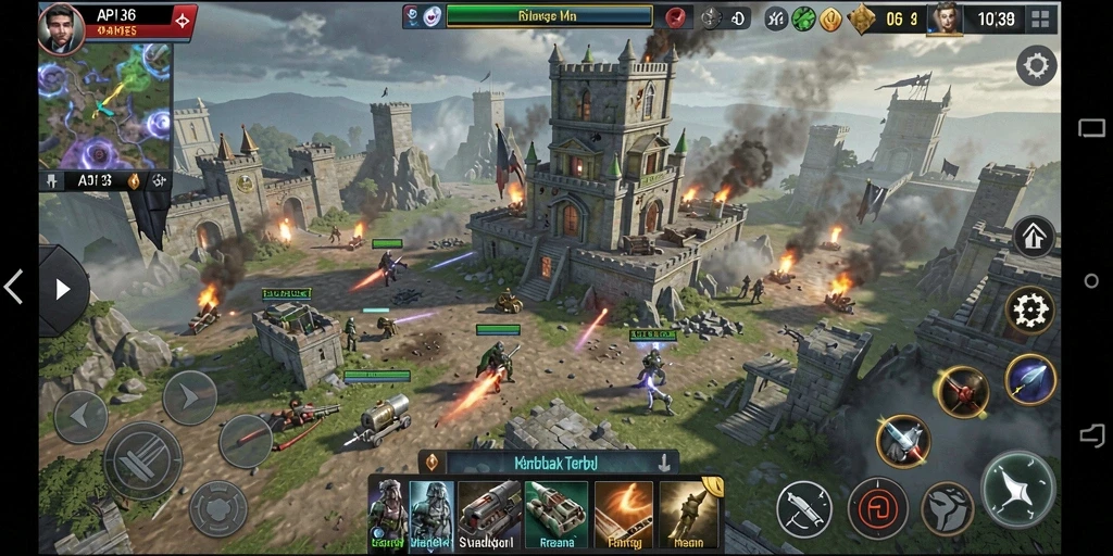 Tangkapan layar gameplay menampilkan menara yang dilengkapi dengan strategi pertahanan.