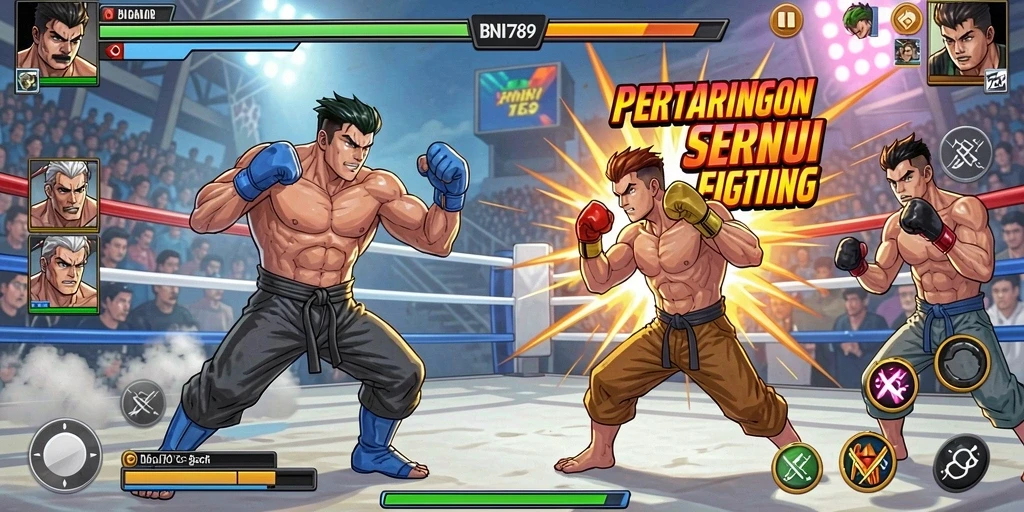 Screenshot gameplay BNI789 menunjukkan aksi pertarungan yang dinamis dan mendebarkan.