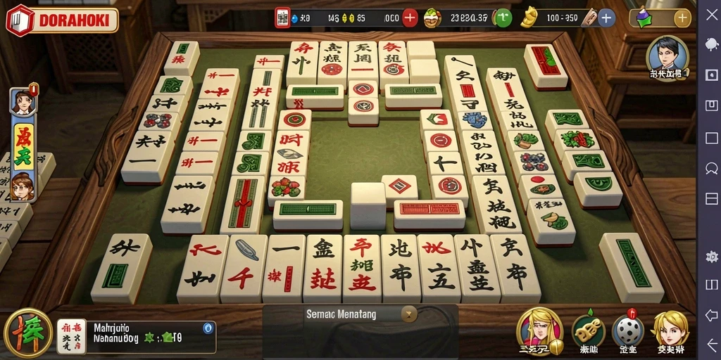 Screenshot DORAHOKI menampilkan gameplay Mahjong yang menantang.