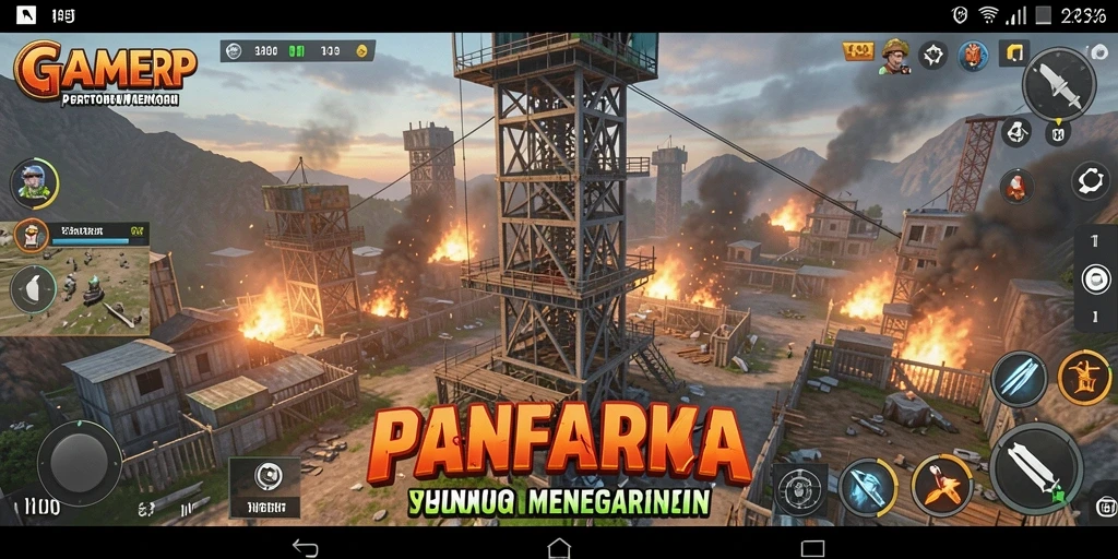 Screenshot utama GAMERP menunjukkan aksi menara yang intens dalam pertempuran.