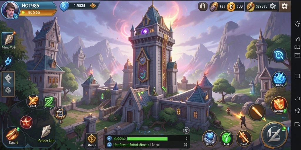 Screenshot utama HOT985 menampilkan gameplay menara pertahanan yang menegangkan.