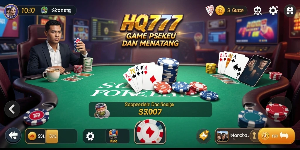 Screenshot gameplay HQ777 yang menampilkan aksi Poker seru.