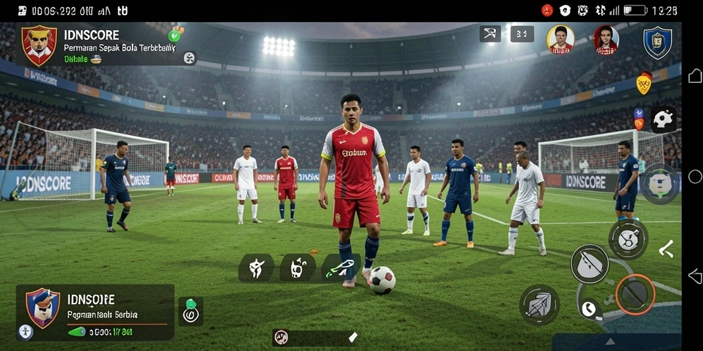 Tampilan gameplay seru dari IDNSCORE dalam aksi sepak bola.