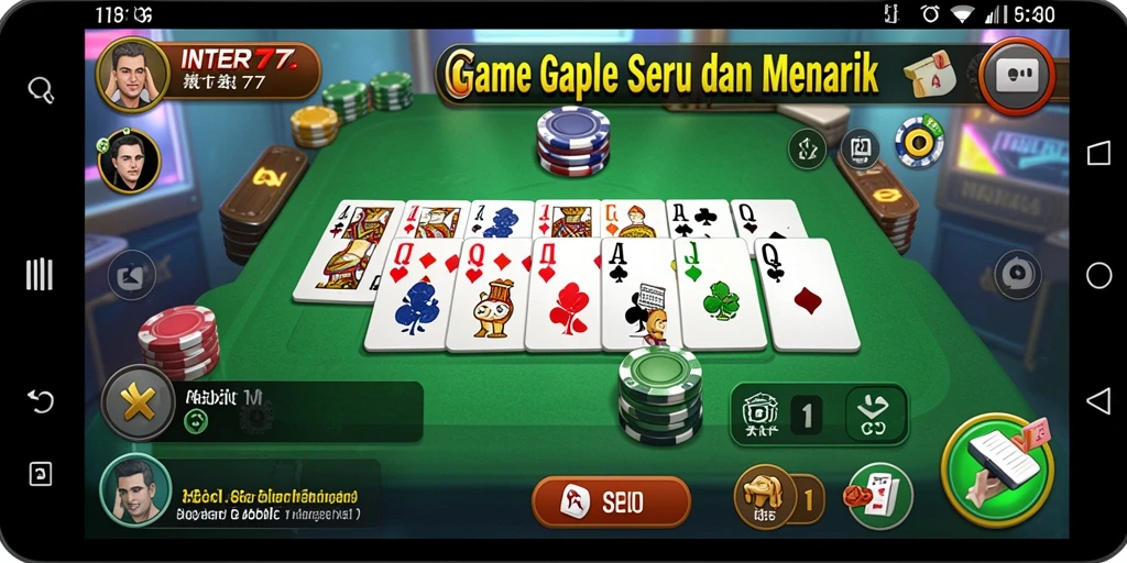 Screenshot INTER77 menampilkan gameplay Gaple yang seru dan interaktif.