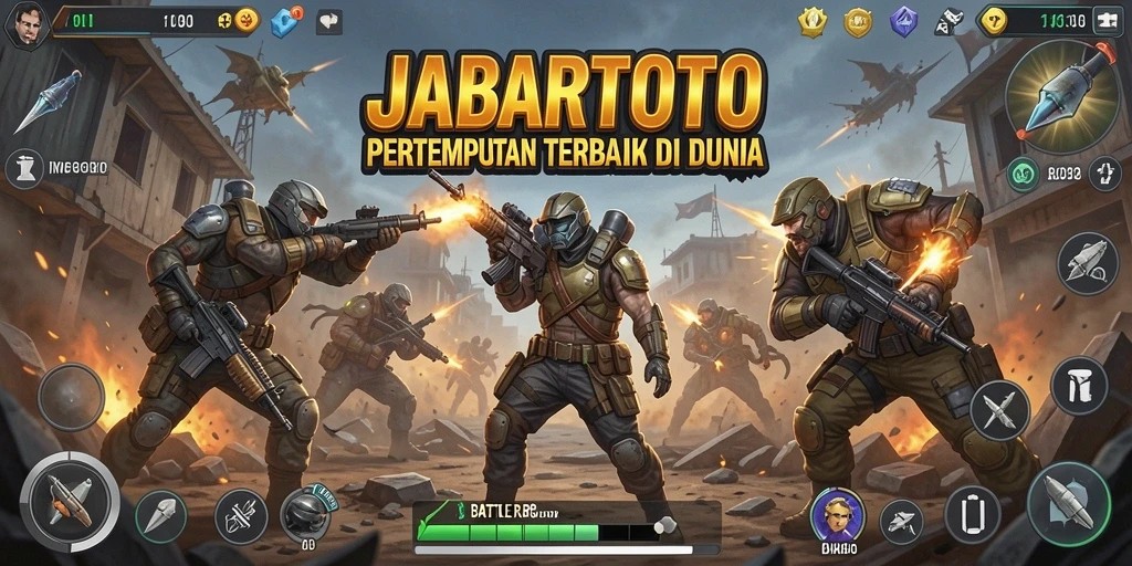 Screenshot utama JABARTOTO menampilkan pertempuran seru di medan luas.