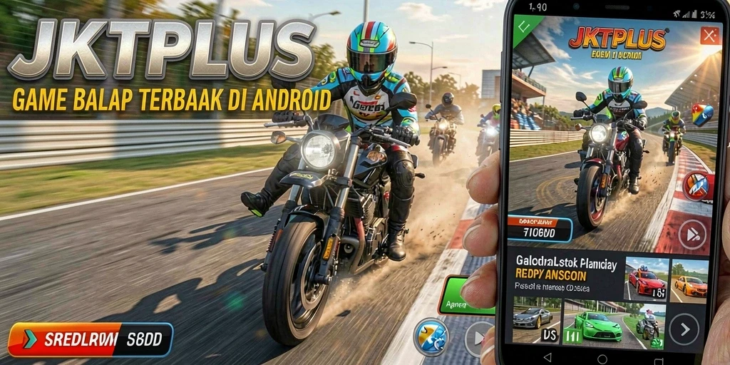 Screenshot utama JKTPLUS menampilkan balapan yang seru dan mendebarkan.