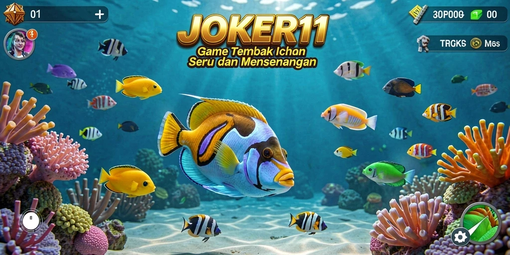 Screenshot gameplay JOKER11 dengan aksi menembak ikan yang mendebarkan.