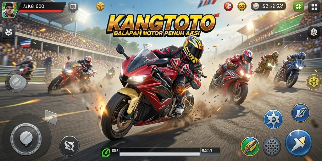 Tampilan gameplay KANGTOTO dengan balapan motor yang intens dan menarik.
