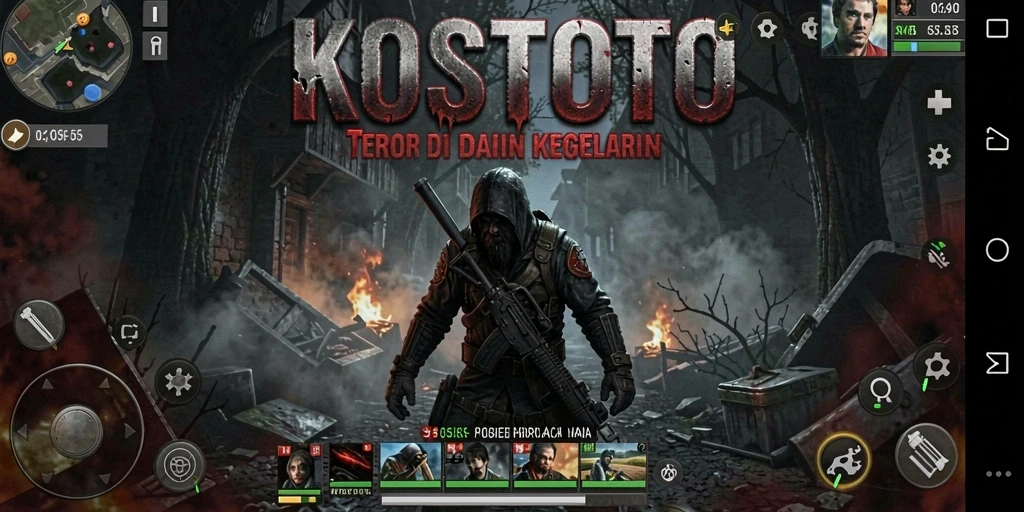 Screenshot gameplay KOSTOTO dengan suasana mencekam dan menyeramkan.