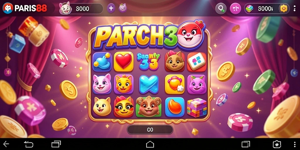 Tampilan gameplay seru di PARIS88 dengan tantangan Match-3.