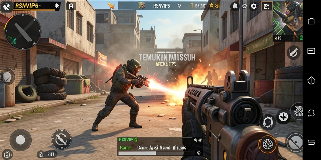 Screenshot gameplay RSNVIP6 menampilkan aksi seru di arena TPS.