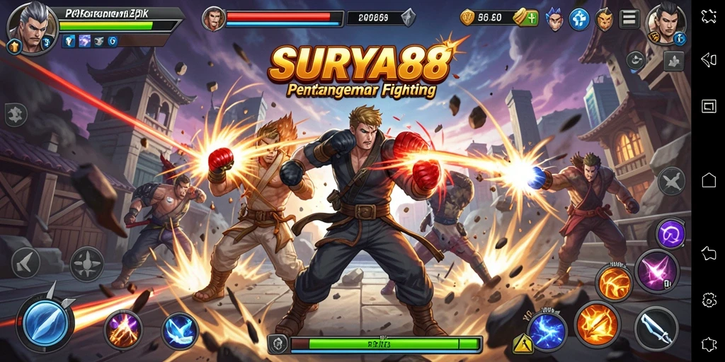 Gameplay SURYA88 yang seru dan penuh aksi pertarungan.