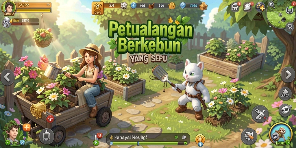 Screenshot gameplay SVIP2 yang menunjukkan aktivitas berkebun yang seru.